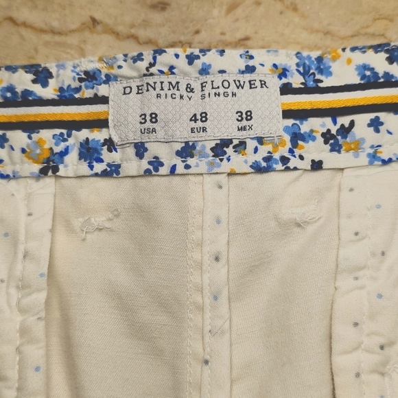 NWT Denim & Flower Ricky Singh Mens Power Stretch White Cotton Shorts 38 - Picture 3 of 5